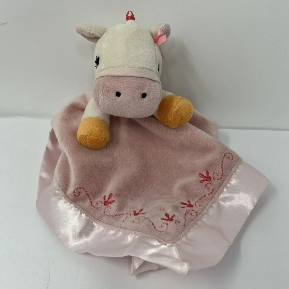 Nurture Security Lovey Pink Cow Plush Stuffed‎ Animal Soft Satin lovies 13 x 14